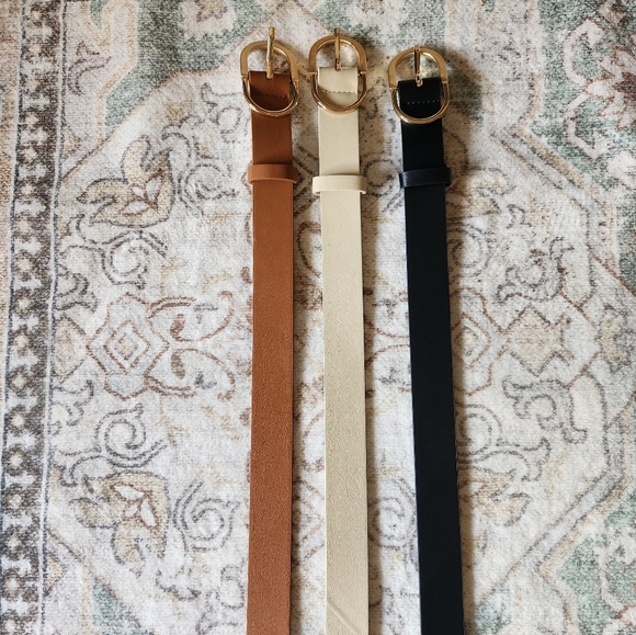 Amazon Black, Tan, and Cream Leather Belts with Metal Buckles - Picture 3 of 4